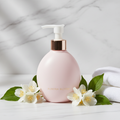 Simply Beautiful Gentle Glow Face Wash pink pump bottle on marble