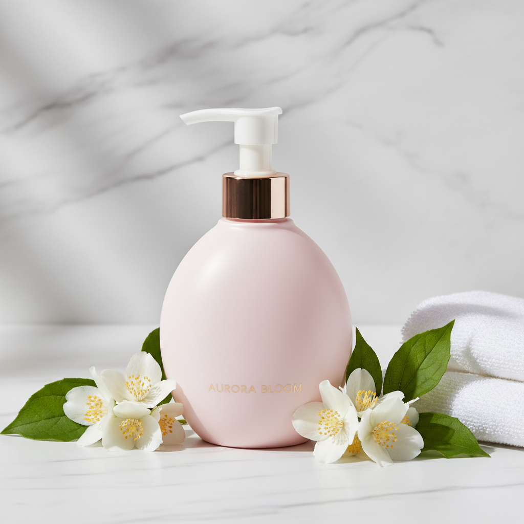 Simply Beautiful Gentle Glow Face Wash pink pump bottle on marble