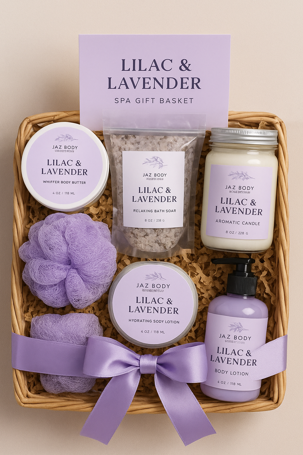 Lilac and Lavender Spa Gift Basket